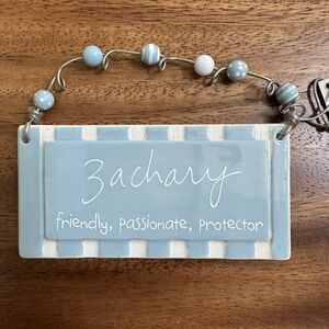 Department 56 Sandra Magsamen Boy Name Tag Ornament Decor Ceramic Plaque ZACHARY